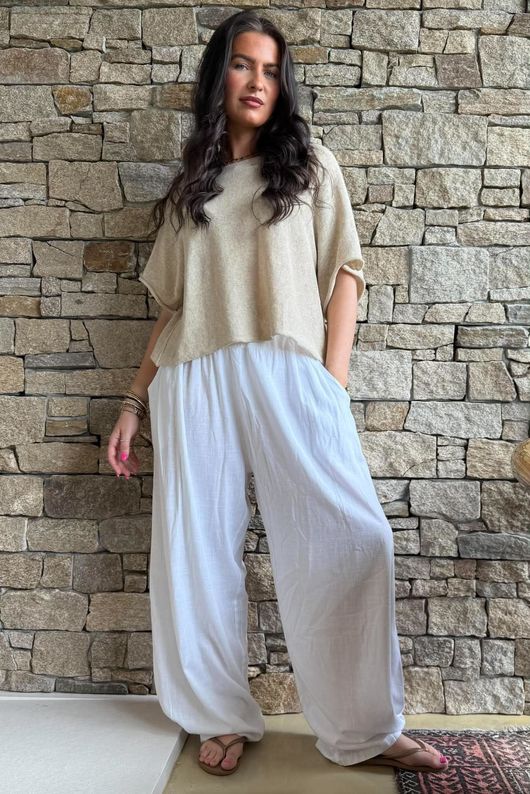 Lindin Linen Blend Dart Barrel Pant White